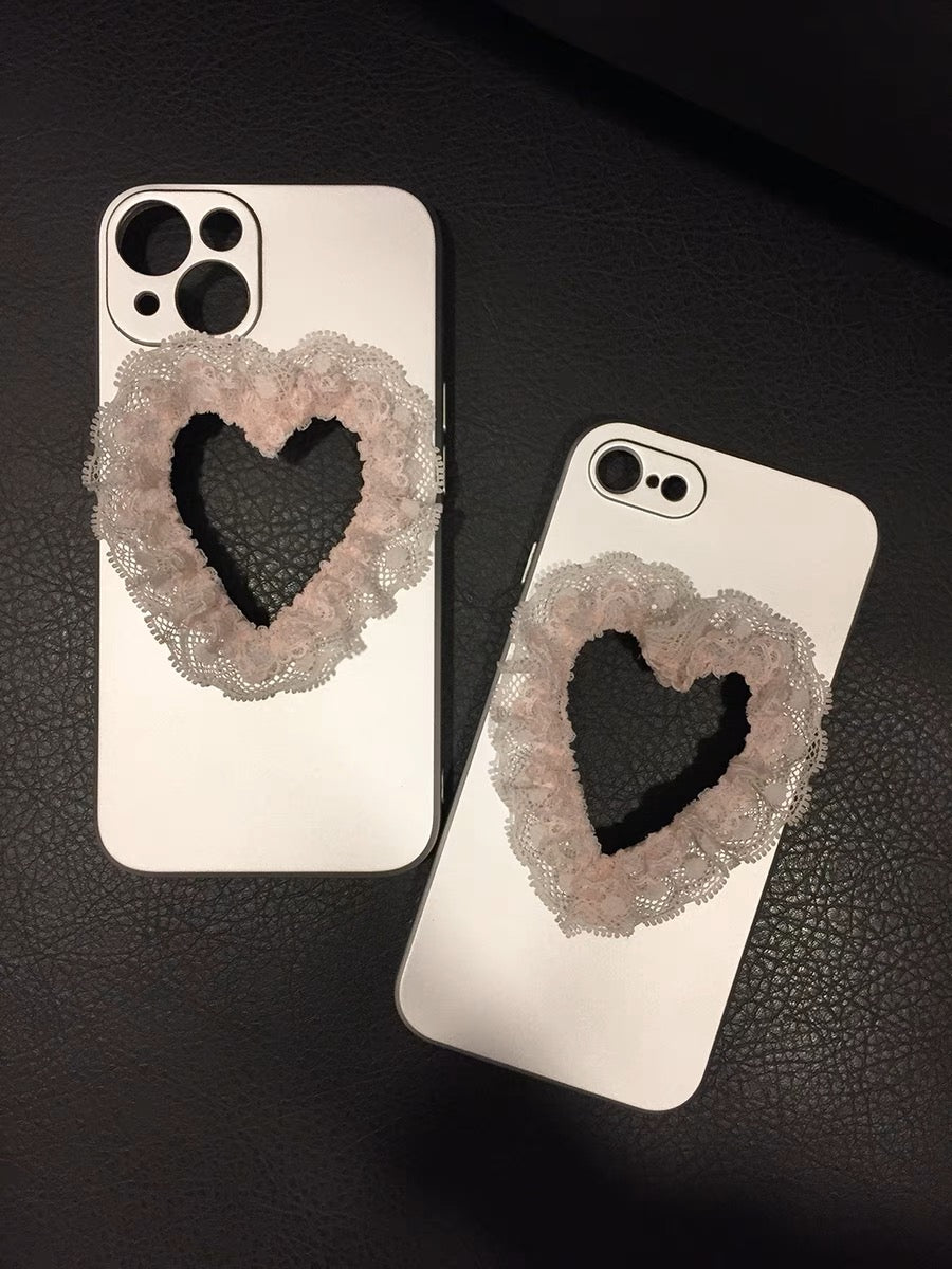 Symbol SUM.Pink Lace Love Hollow Silver Metallic Soft iPhone Case
