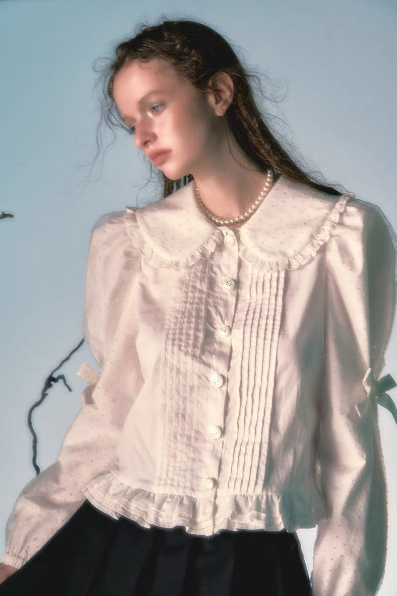 Narrator. Original Design Lace Bow Puff Sleeve Shirt