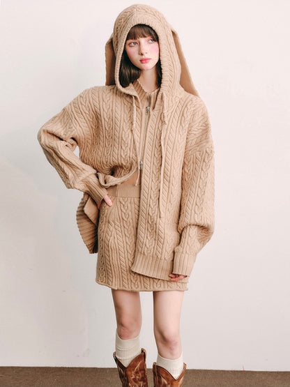 GROUP OF UNIVERSE. Original Design Hare Bunny Hooded Knitted Cardigan