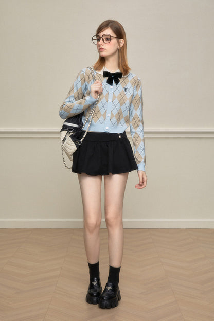 AYF. Original Design Diamond Plaid Bow Retro Sweater