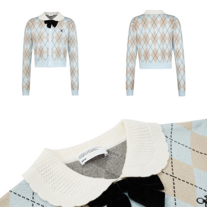 AYF. Original Design Diamond Plaid Bow Retro Sweater