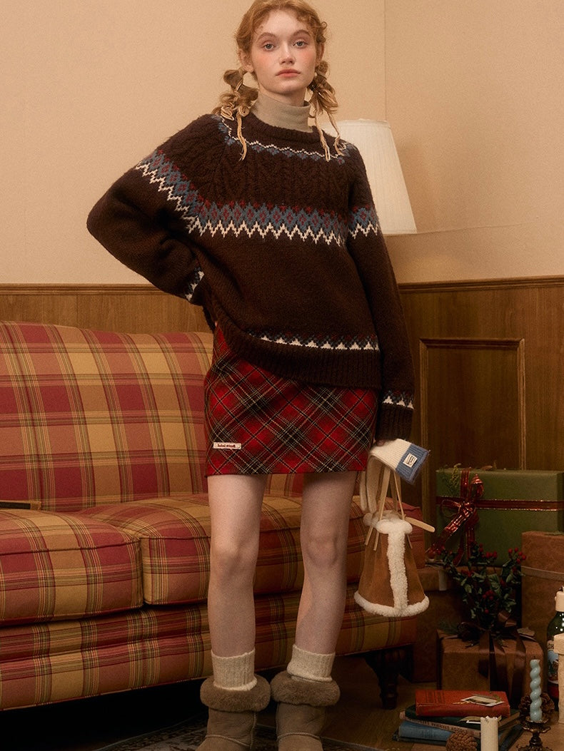 LOLOL. Original Design Retro Wool Plaid Skirt High Waist A Line Skirt