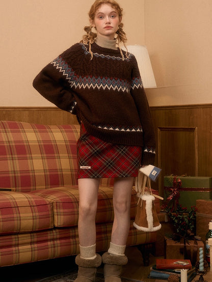 LOLOL. Original Design Retro Wool Plaid Skirt High Waist A Line Skirt