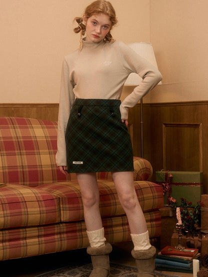 LOLOL. Original Design Retro Wool Plaid Skirt High Waist A Line Skirt