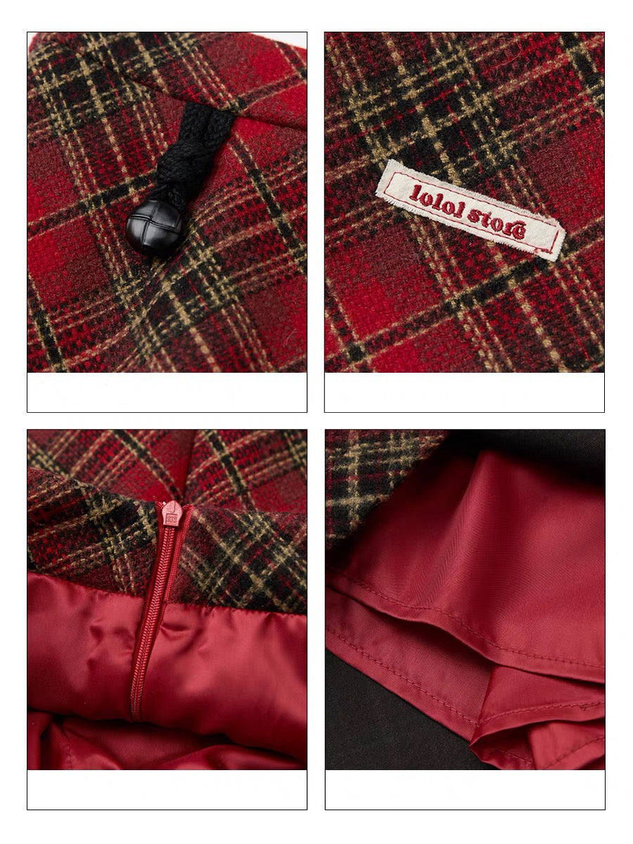 LOLOL. Original Design Retro Wool Plaid Skirt High Waist A Line Skirt