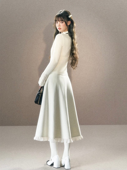 Underpass. Original Design Off-white Bow Chic Bell Sleeve  Sweater