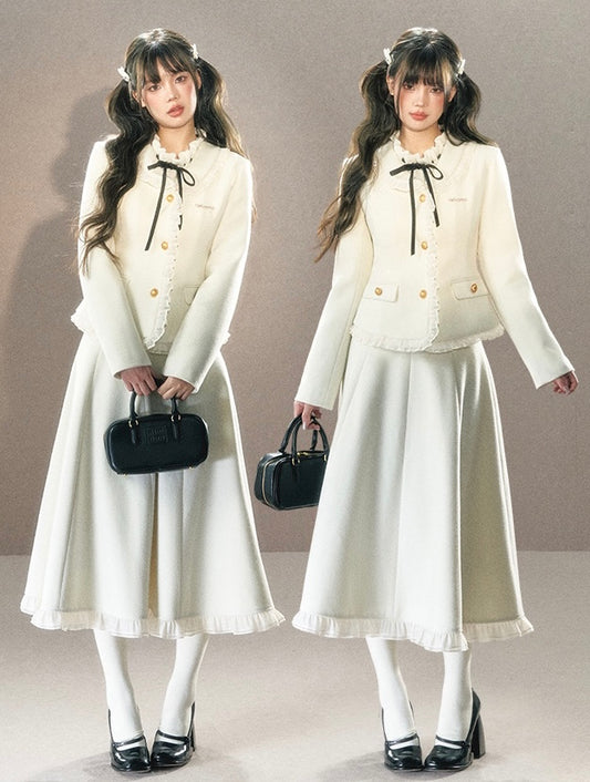 Underpass. Original Design White French Lace Jacket Long Skirt Suit