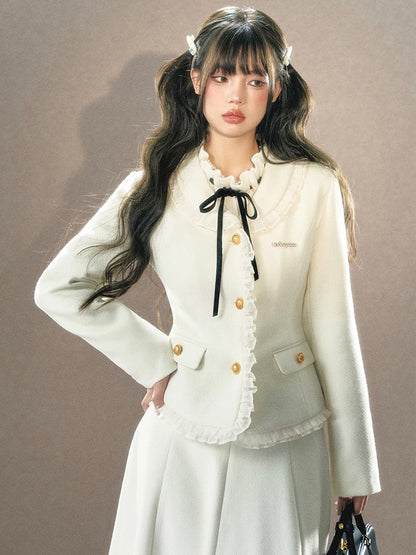 Underpass. Original Design White French Lace Jacket Long Skirt Suit
