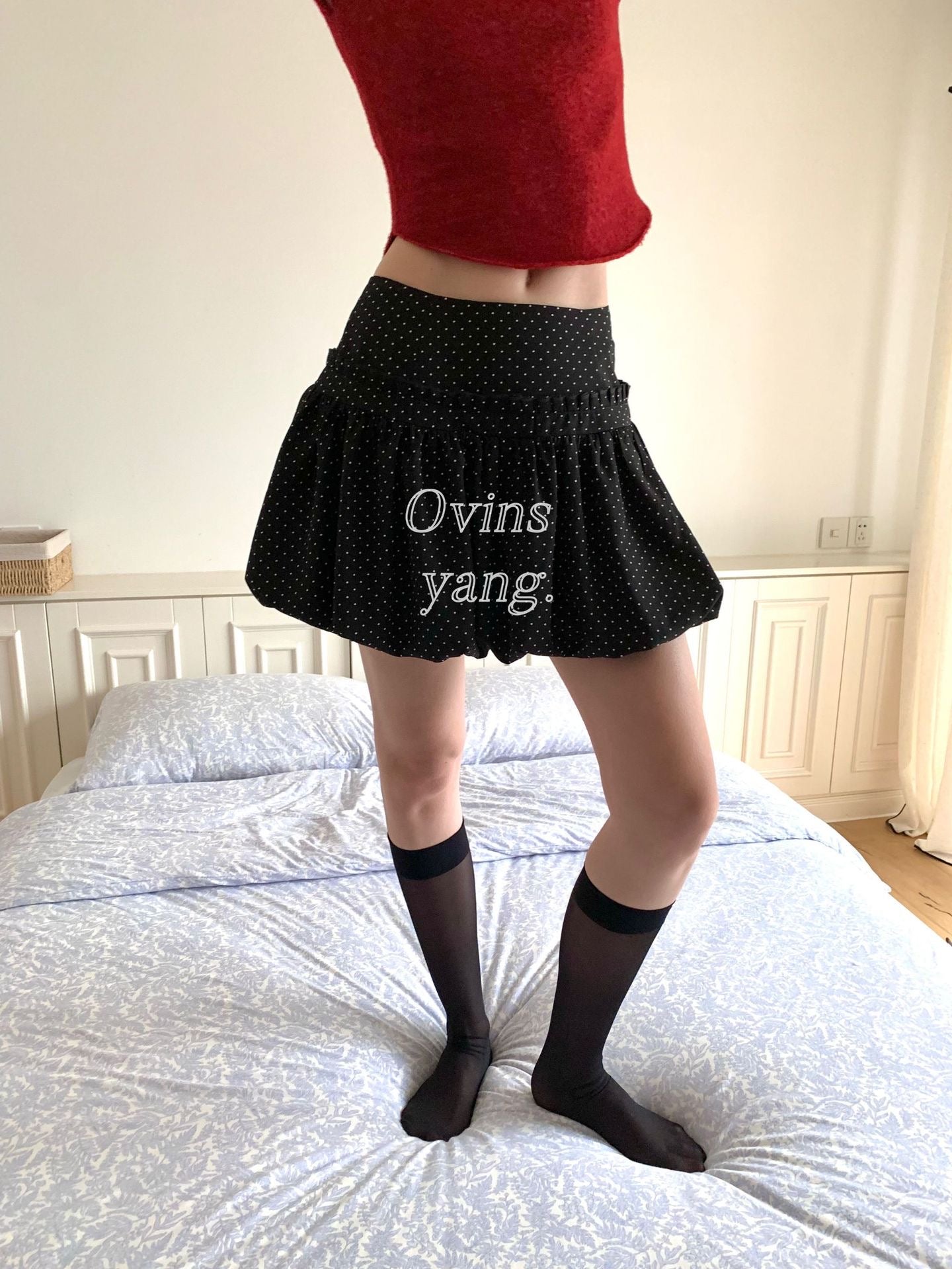 Ovins yang. Girly Sweet Polka Dot Puff Skirt