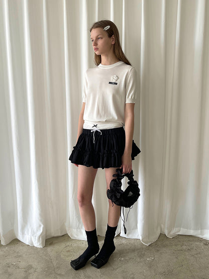 PFF GIRL. Original Design White Flower Tencel Knit T-Shirt