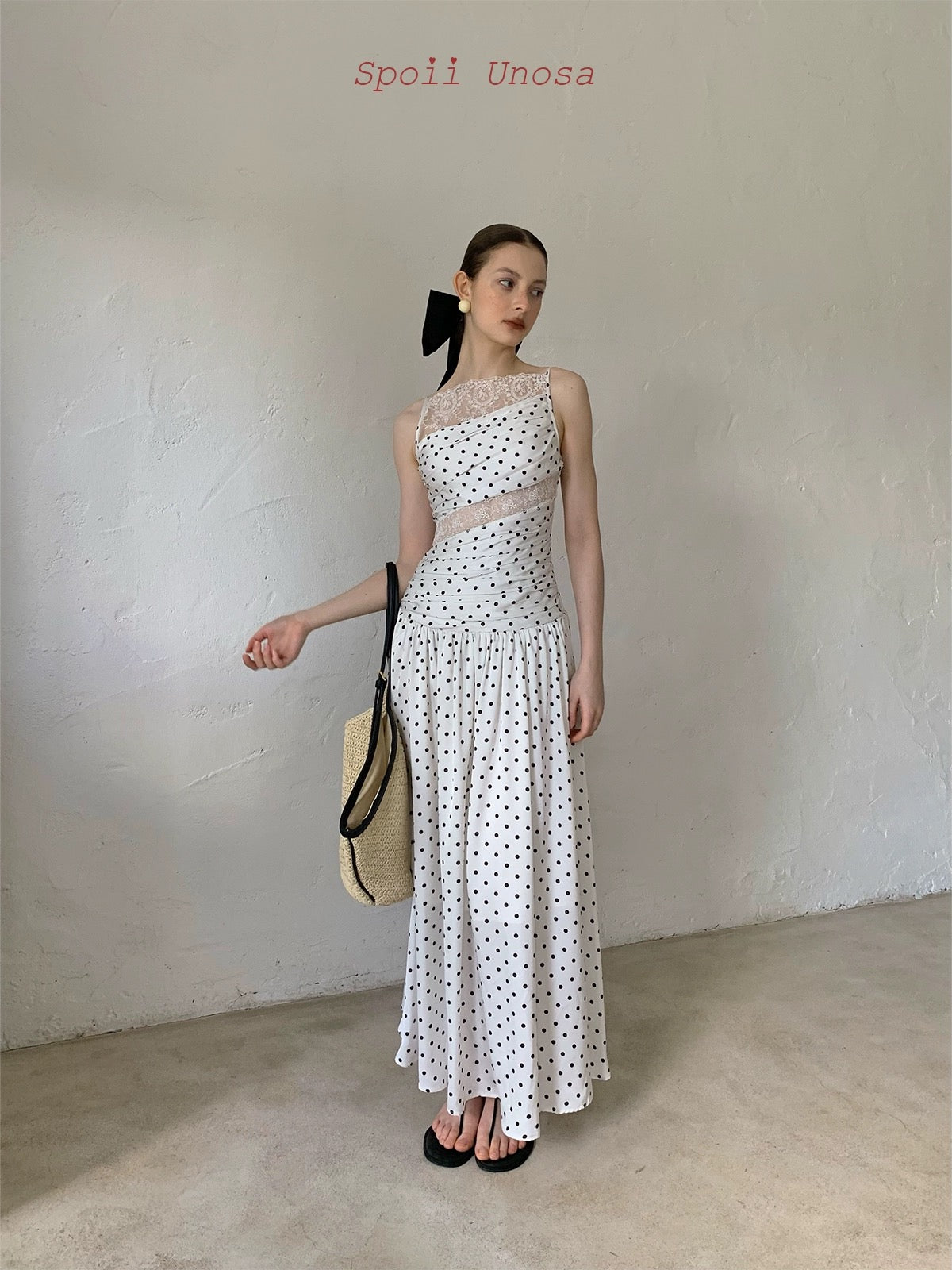 Spoii Unosa.Original Design French Polka Dot Lace Dress