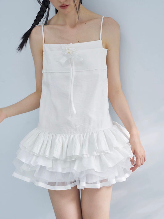 PER PEARL. Original Design "Cream Cake" White Flower Dress