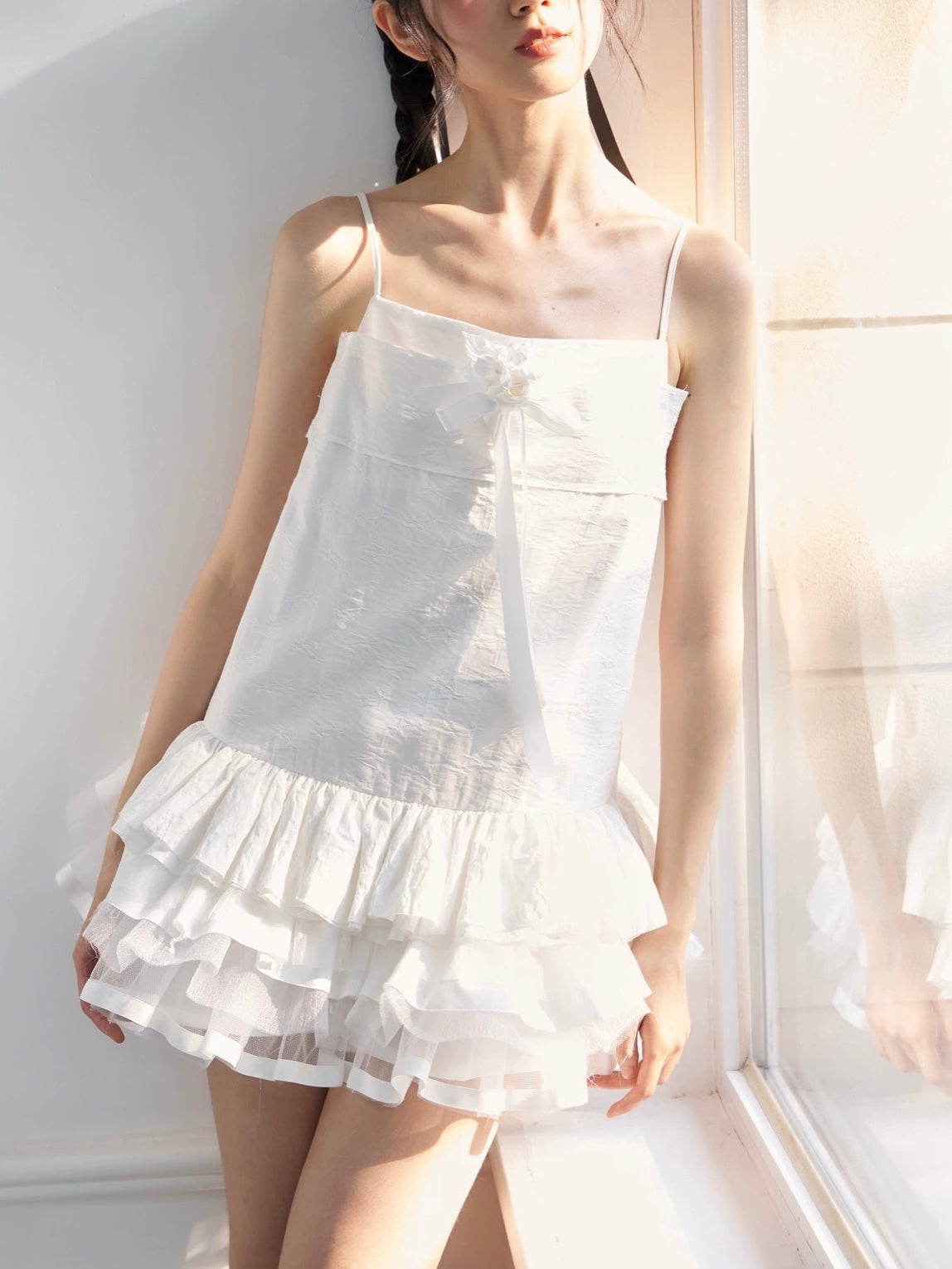 PER PEARL. Original Design "Cream Cake" White Flower Dress