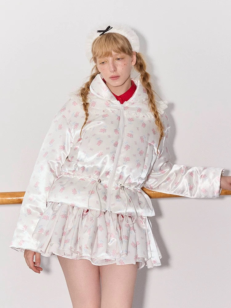 PER PEARL. Original Design Ruched Cropped Goose Down Jacket