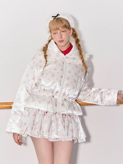 PER PEARL. Original Design Ruched Cropped Goose Down Jacket