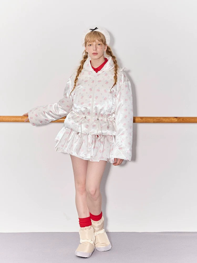 PER PEARL. Original Design Ruched Cropped Goose Down Jacket