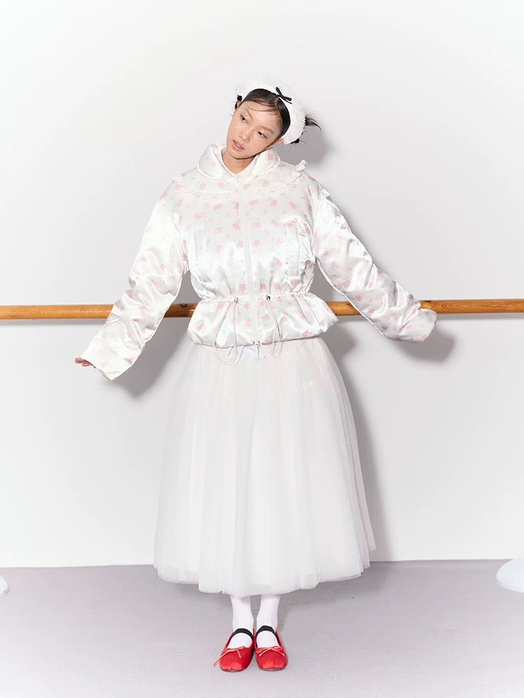 PER PEARL. Original Design Ruched Cropped Goose Down Jacket