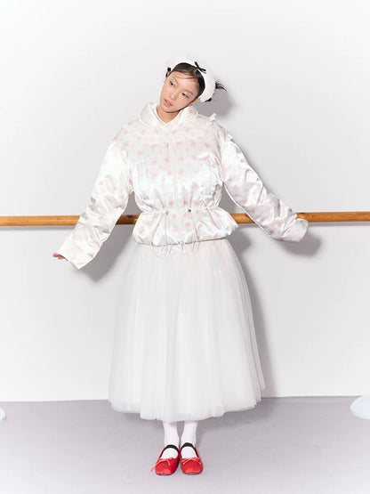 PER PEARL. Original Design Ruched Cropped Goose Down Jacket