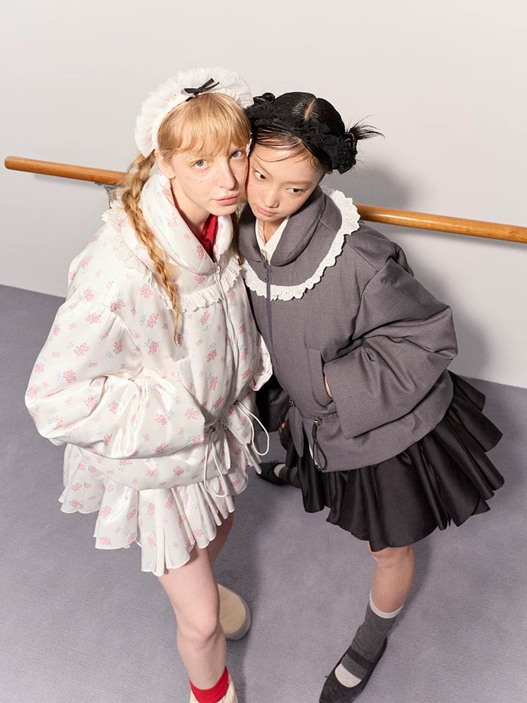 PER PEARL. Original Design Ruched Cropped Goose Down Jacket