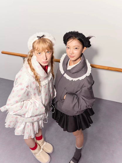 PER PEARL. Original Design Ruched Cropped Goose Down Jacket