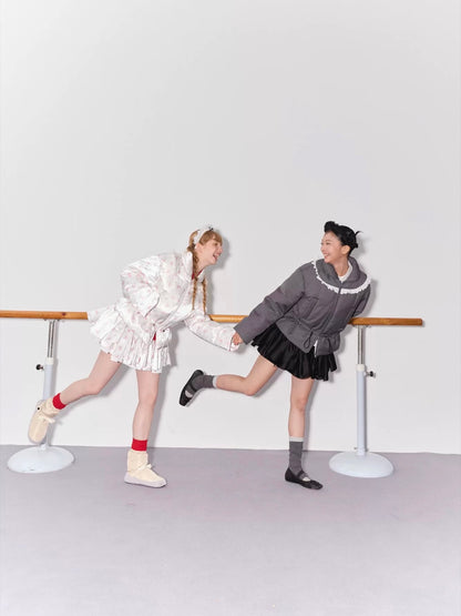 PER PEARL. Original Design Ruched Cropped Goose Down Jacket