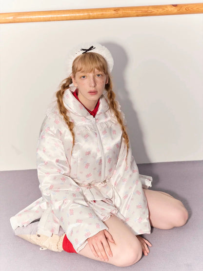 PER PEARL. Original Design Ruched Cropped Goose Down Jacket