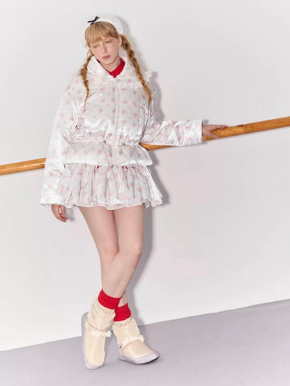 PER PEARL. Original Design Ruched Cropped Goose Down Jacket