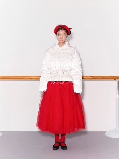 PER PEARL. Original Design Ruched Cropped Goose Down Jacket