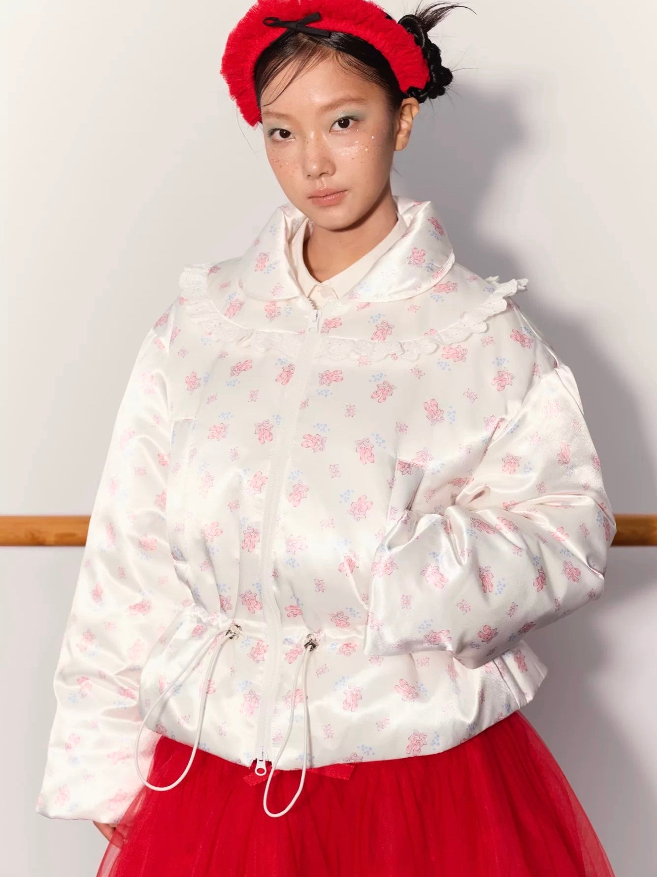 PER PEARL. Original Design Ruched Cropped Goose Down Jacket