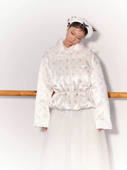 PER PEARL. Original Design Ruched Cropped Goose Down Jacket