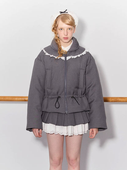 PER PEARL. Original Design Ruched Cropped Goose Down Jacket