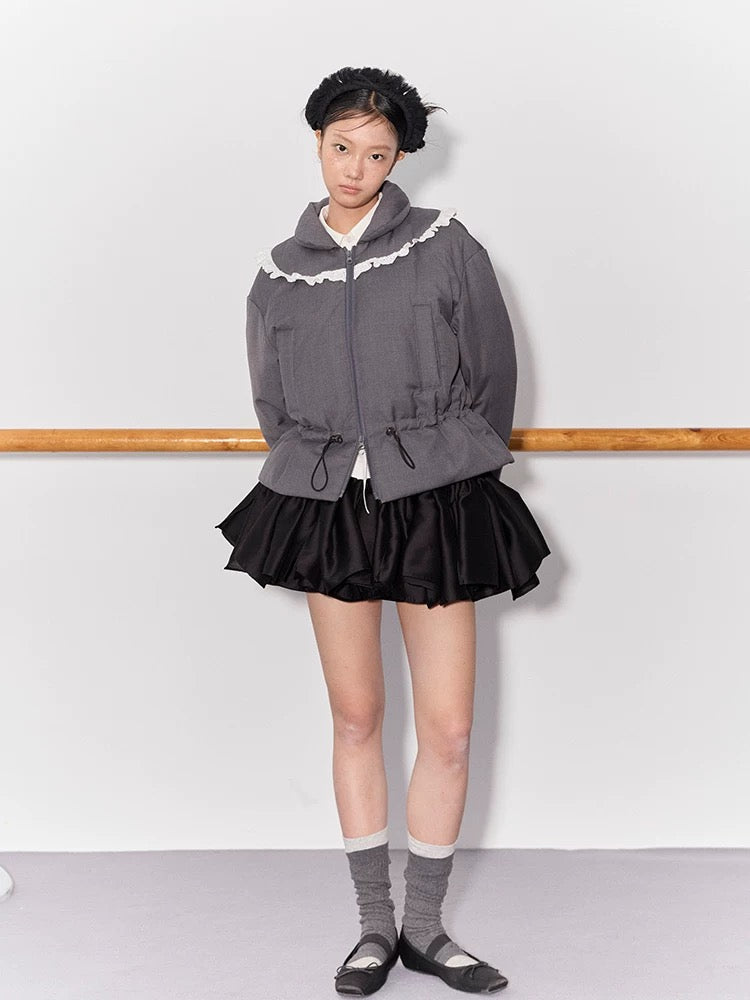 PER PEARL. Original Design Ruched Cropped Goose Down Jacket