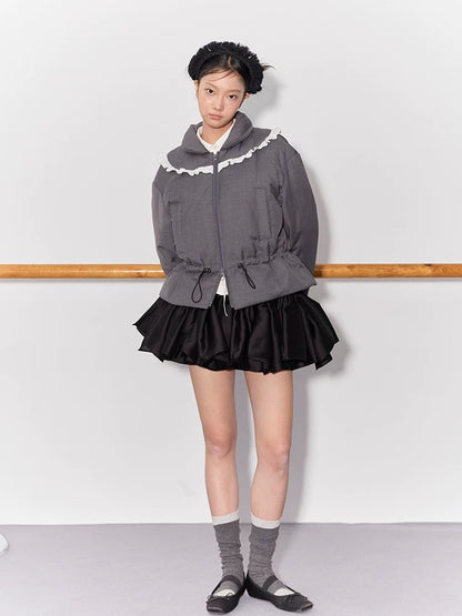 PER PEARL. Original Design Ruched Cropped Goose Down Jacket