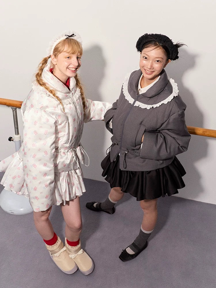 PER PEARL. Original Design Ruched Cropped Goose Down Jacket