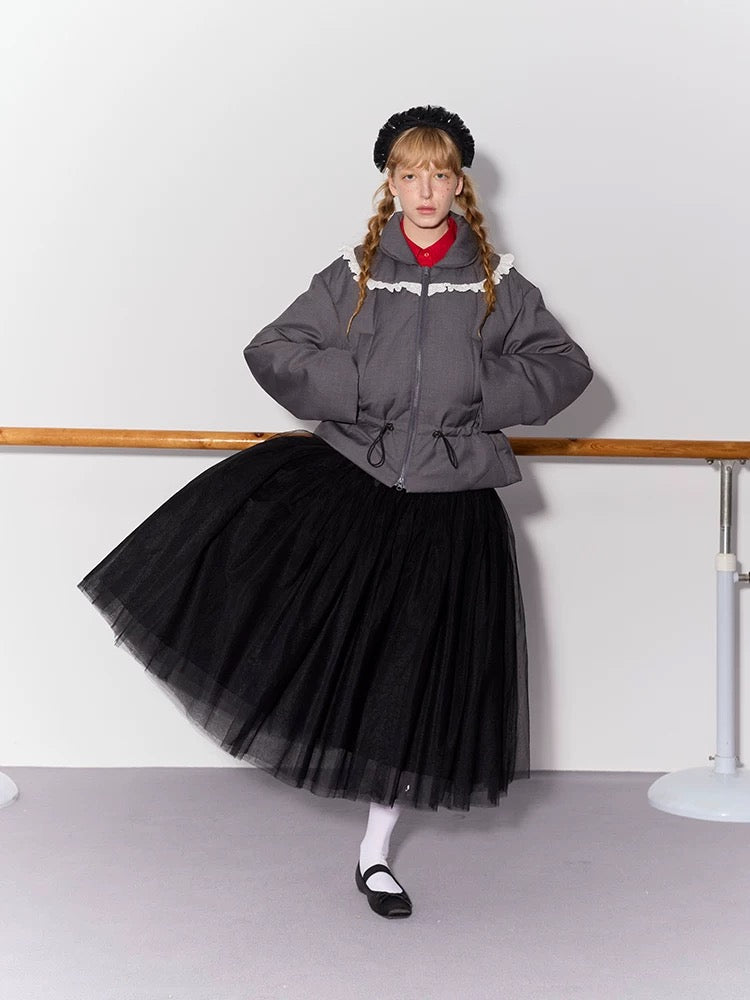 PER PEARL. Original Design Ruched Cropped Goose Down Jacket