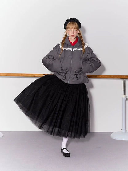 PER PEARL. Original Design Ruched Cropped Goose Down Jacket