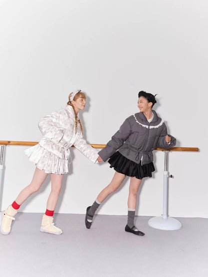 PER PEARL. Original Design Ruched Cropped Goose Down Jacket