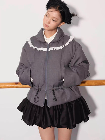 PER PEARL. Original Design Ruched Cropped Goose Down Jacket