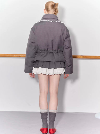 PER PEARL. Original Design Ruched Cropped Goose Down Jacket