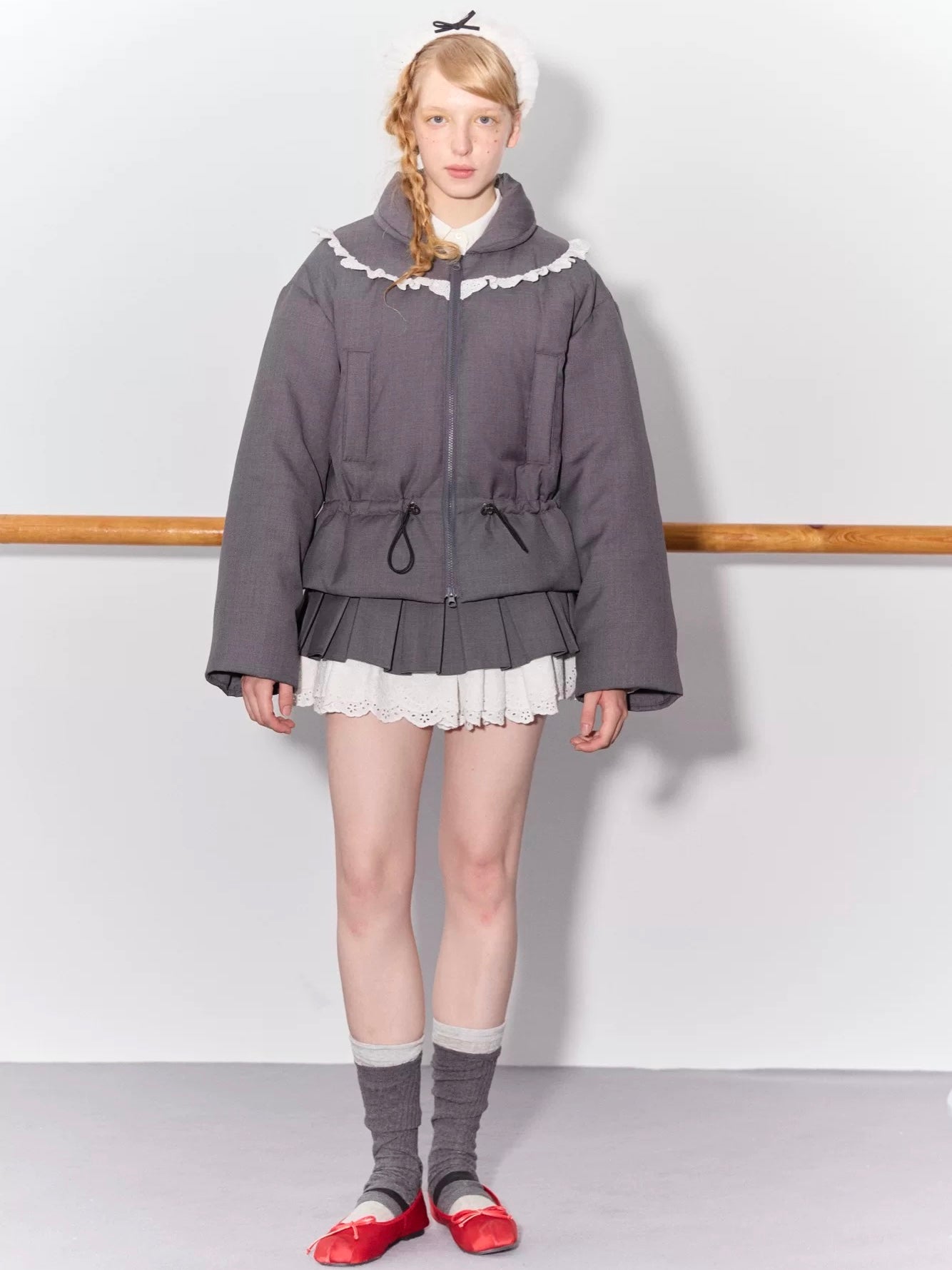 PER PEARL. Original Design Ruched Cropped Goose Down Jacket