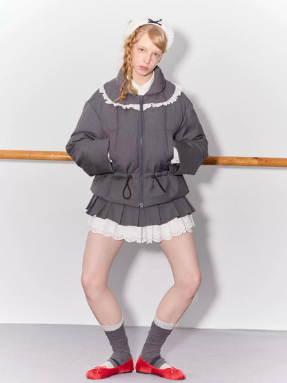 PER PEARL. Original Design Ruched Cropped Goose Down Jacket