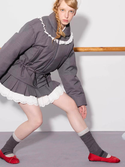 PER PEARL. Original Design Ruched Cropped Goose Down Jacket