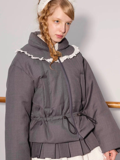 PER PEARL. Original Design Ruched Cropped Goose Down Jacket