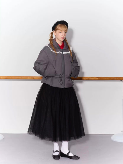 PER PEARL. Original Design Ruched Cropped Goose Down Jacket