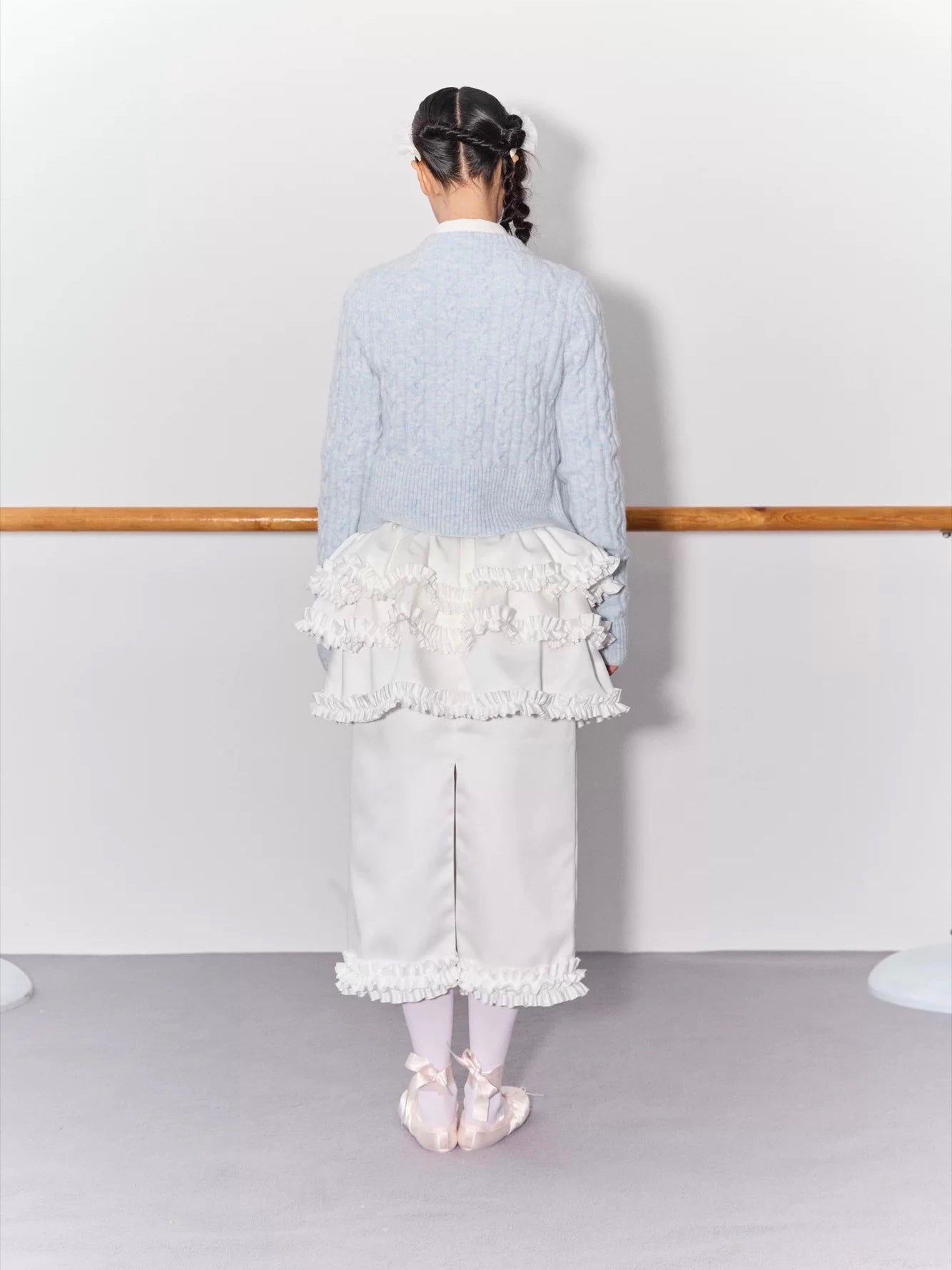 PER PEARL. Original Design Cable Knit Bow Tie Cardigan