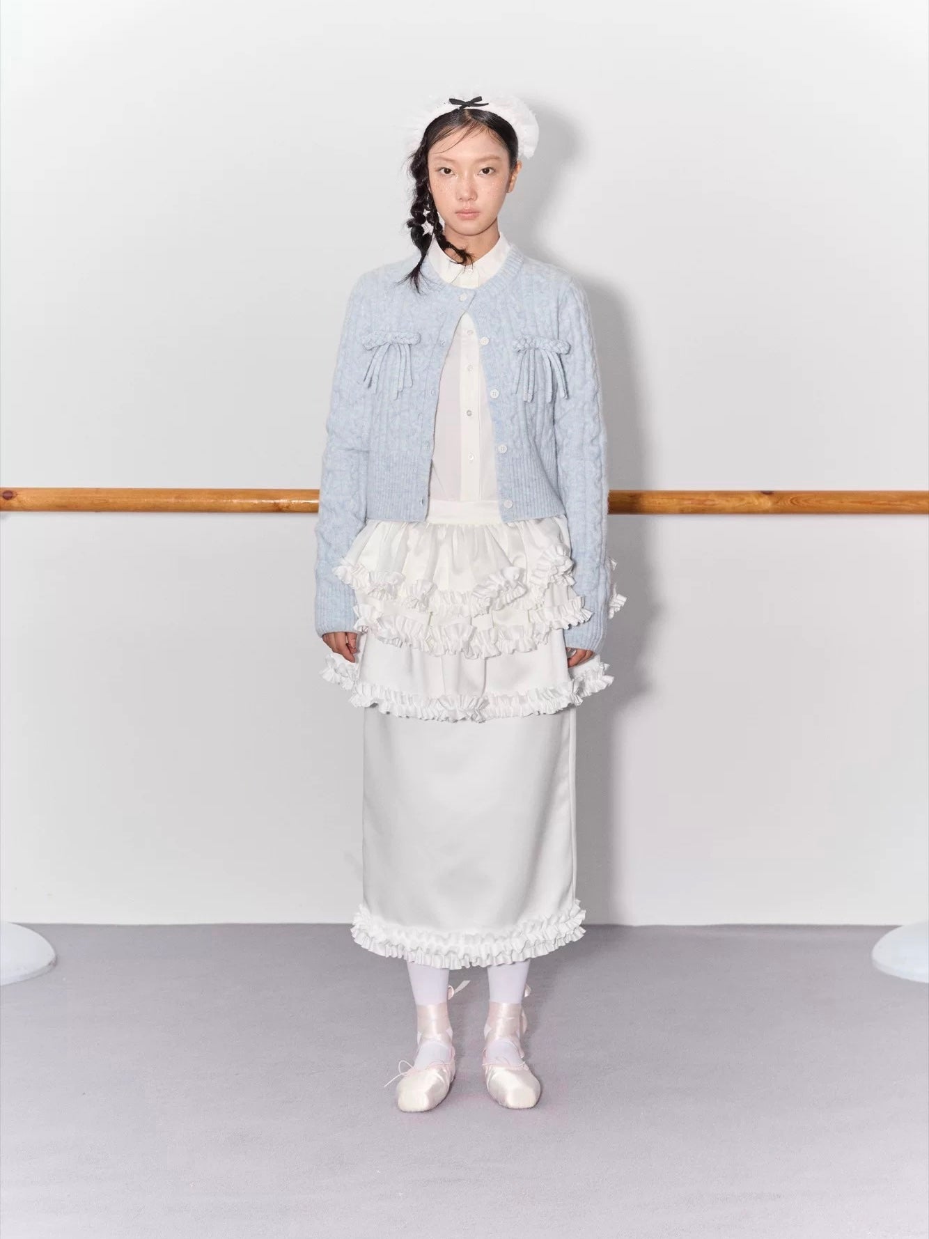 PER PEARL. Original Design Cable Knit Bow Tie Cardigan