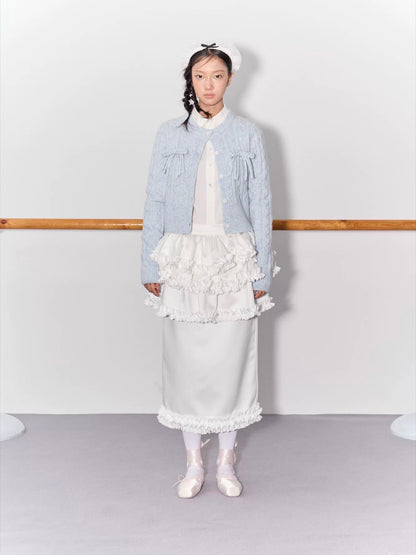 PER PEARL. Original Design Cable Knit Bow Tie Cardigan