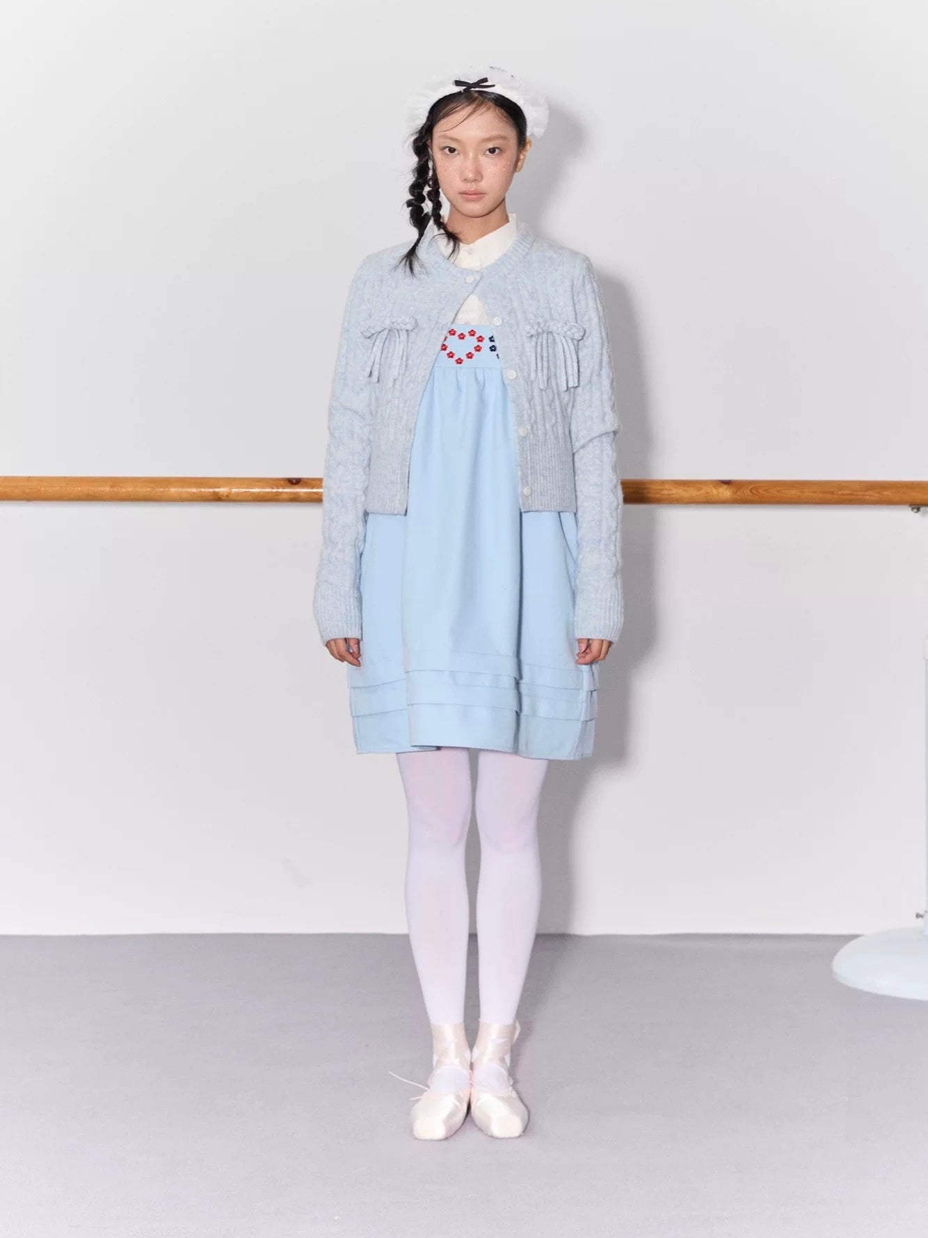 PER PEARL. Original Design Cable Knit Bow Tie Cardigan