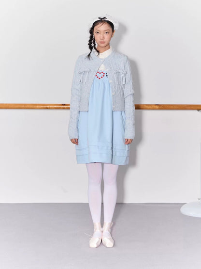 PER PEARL. Original Design Cable Knit Bow Tie Cardigan