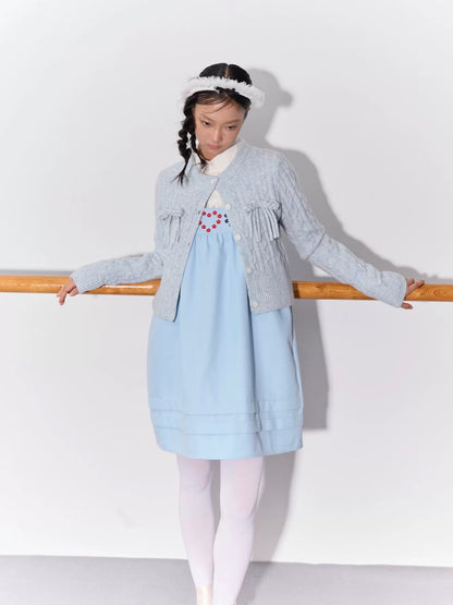 PER PEARL. Original Design Cable Knit Bow Tie Cardigan